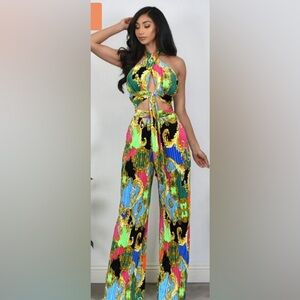Multi color two piece palazzo pants & top set